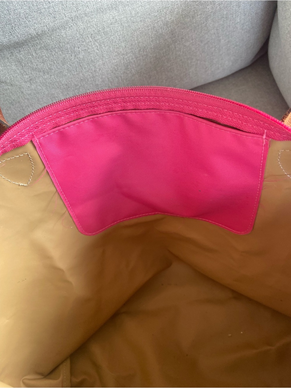 Longchamp Le Pliage Original large pink Nylon Tote with Brown Leather Trim - Picture 7 of 10